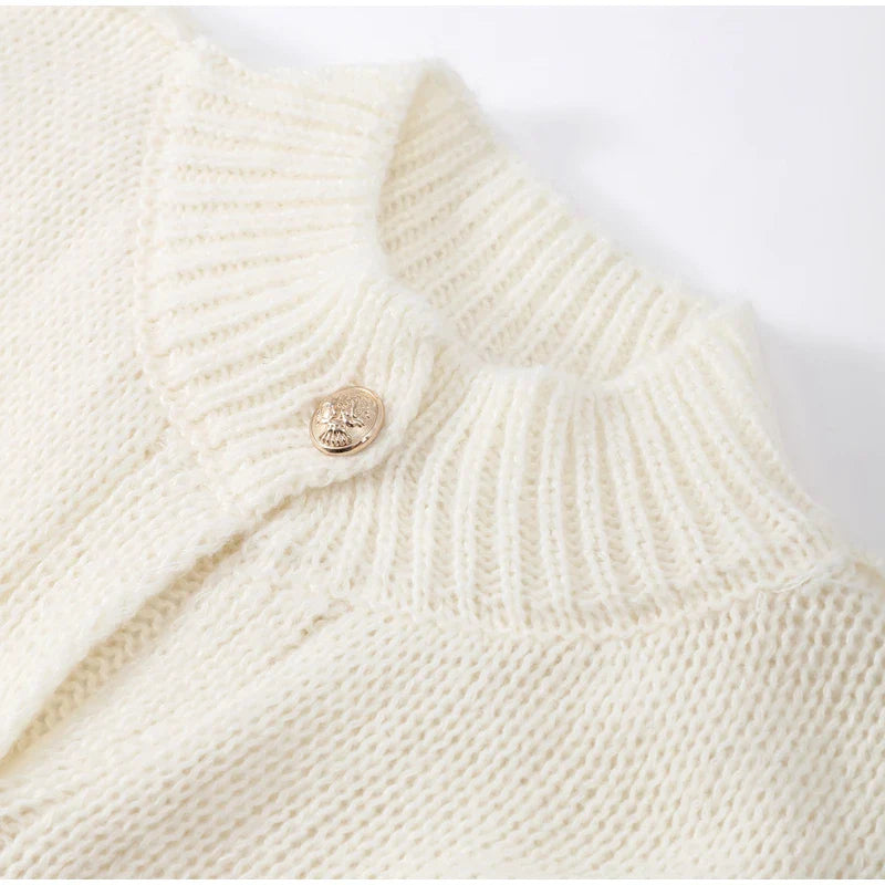 Cardigan boutonné pour femme en tricot | col en V | ourlet et poignets côtelés
