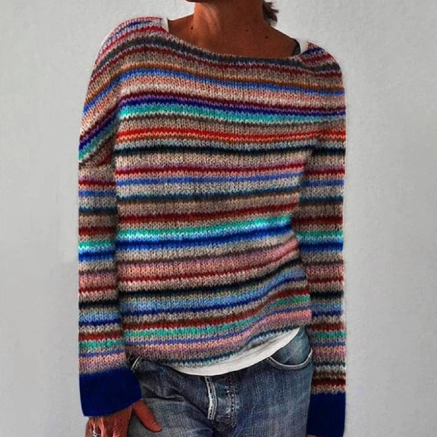 Pull femme | tricot rétro à rayures multicolores