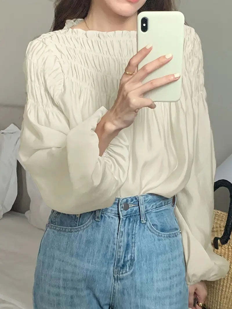 Blouse tunique plissé à manches 3/4