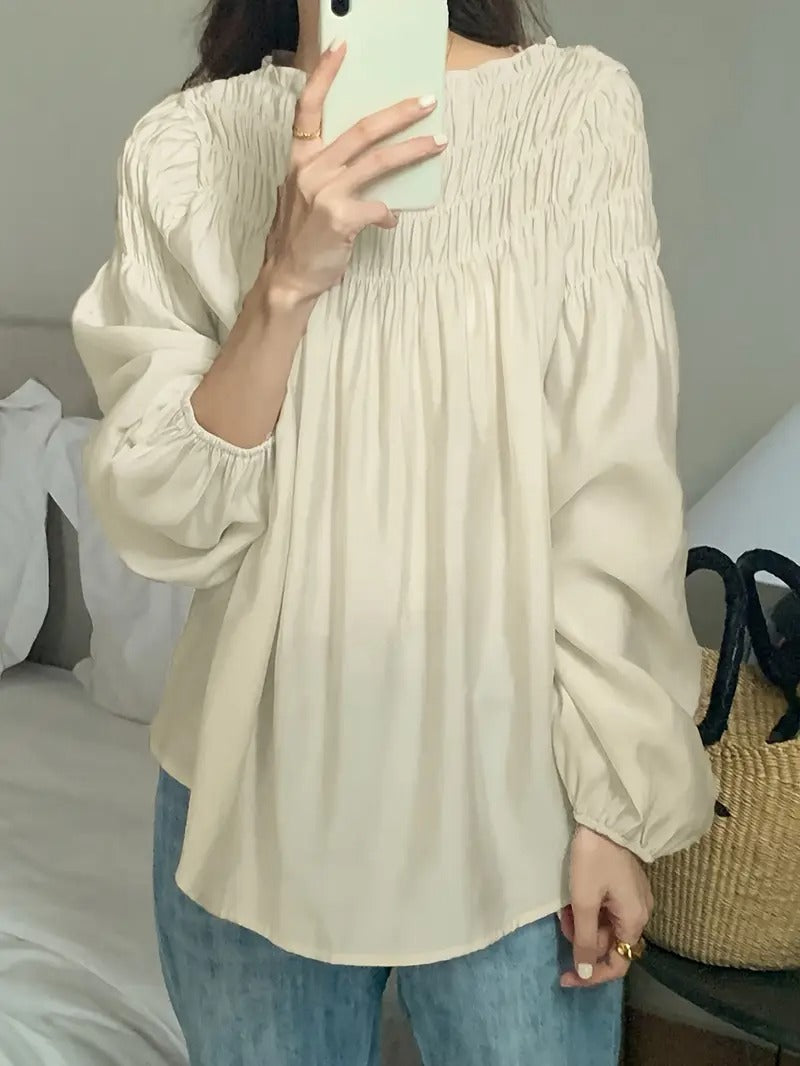 Blouse tunique plissé à manches 3/4