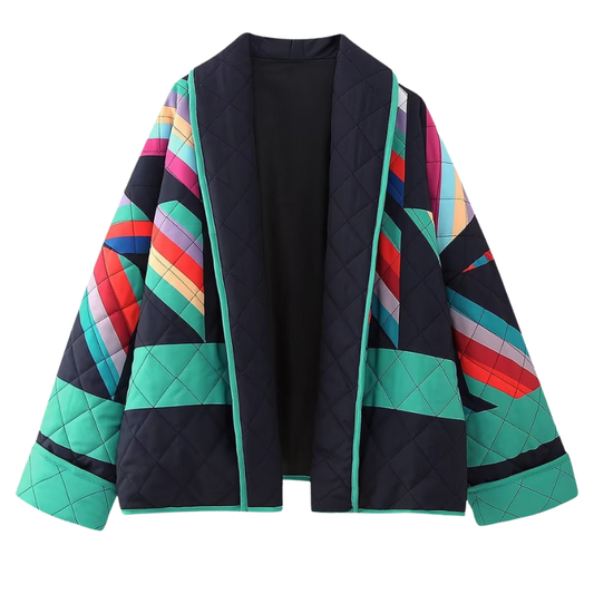Veste matelassée multicolore pour femme | coupe ample | style géométrique