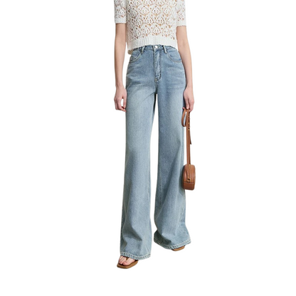 Pantalon pour Femme Évasé Taille Basse Uni Tissu Denim