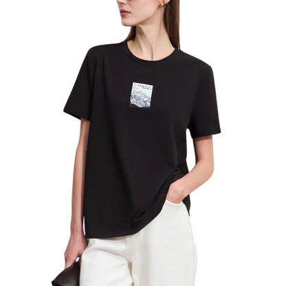 Anji – T-shirt Minimaliste en Coton pour Femme | Haut à Manches Courtes Brodées