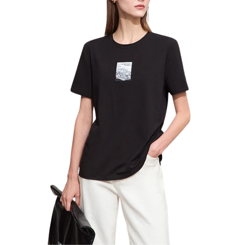 Anji – T-shirt Minimaliste en Coton pour Femme | Haut à Manches Courtes Brodées