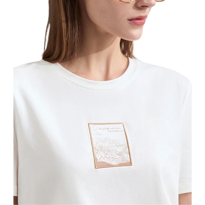 Anji – T-shirt Minimaliste en Coton pour Femme | Haut à Manches Courtes Brodées