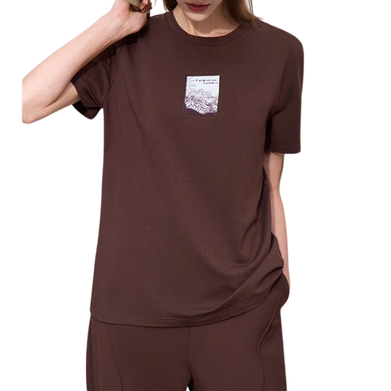 Anji – T-shirt Minimaliste en Coton pour Femme | Haut à Manches Courtes Brodées