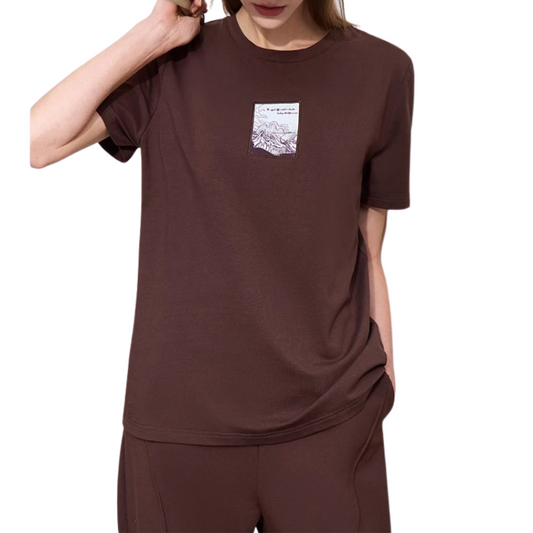 Anji – T-shirt Minimaliste en Coton pour Femme | Haut à Manches Courtes Brodées