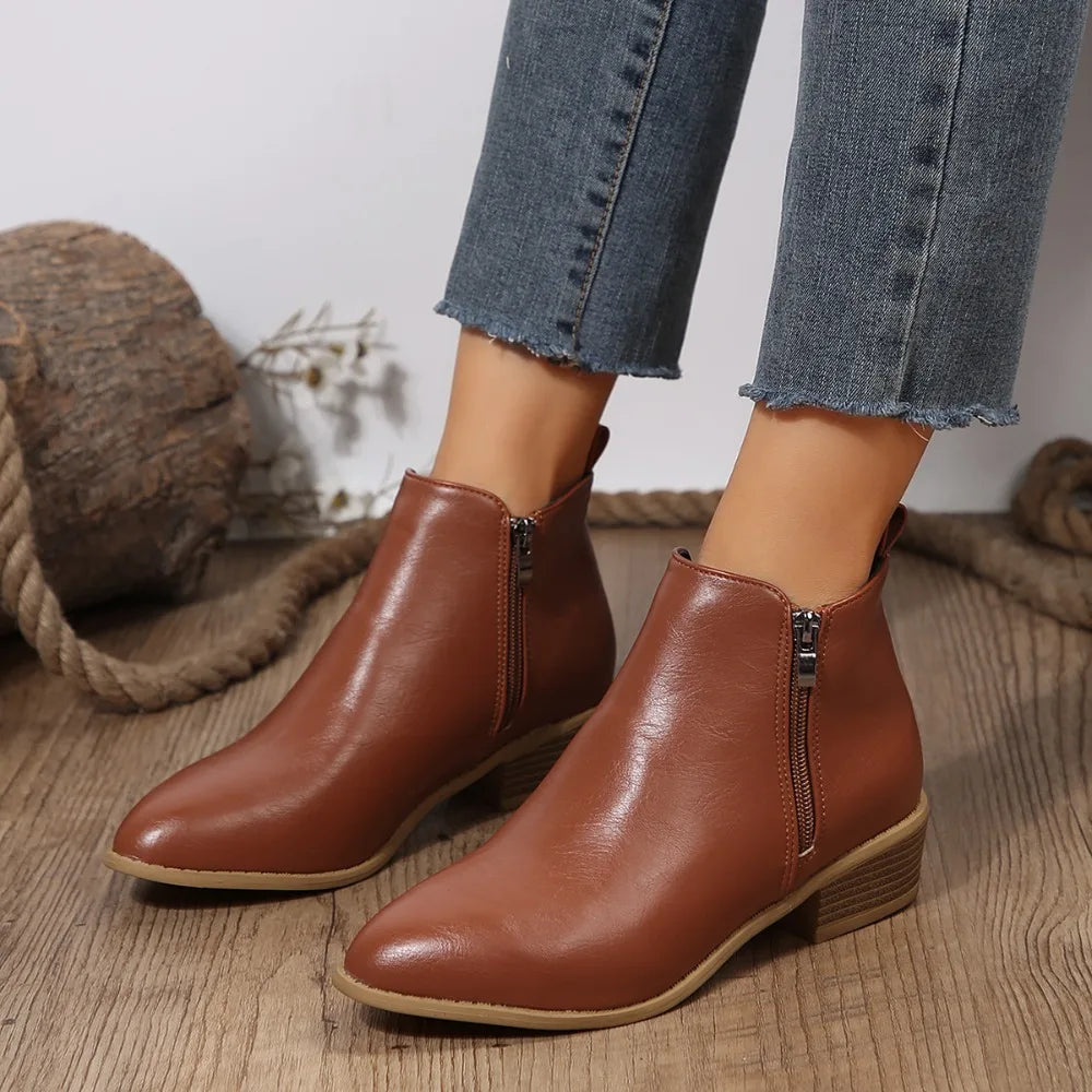 Bottines femme | modèle à zip latéral et talon bloc