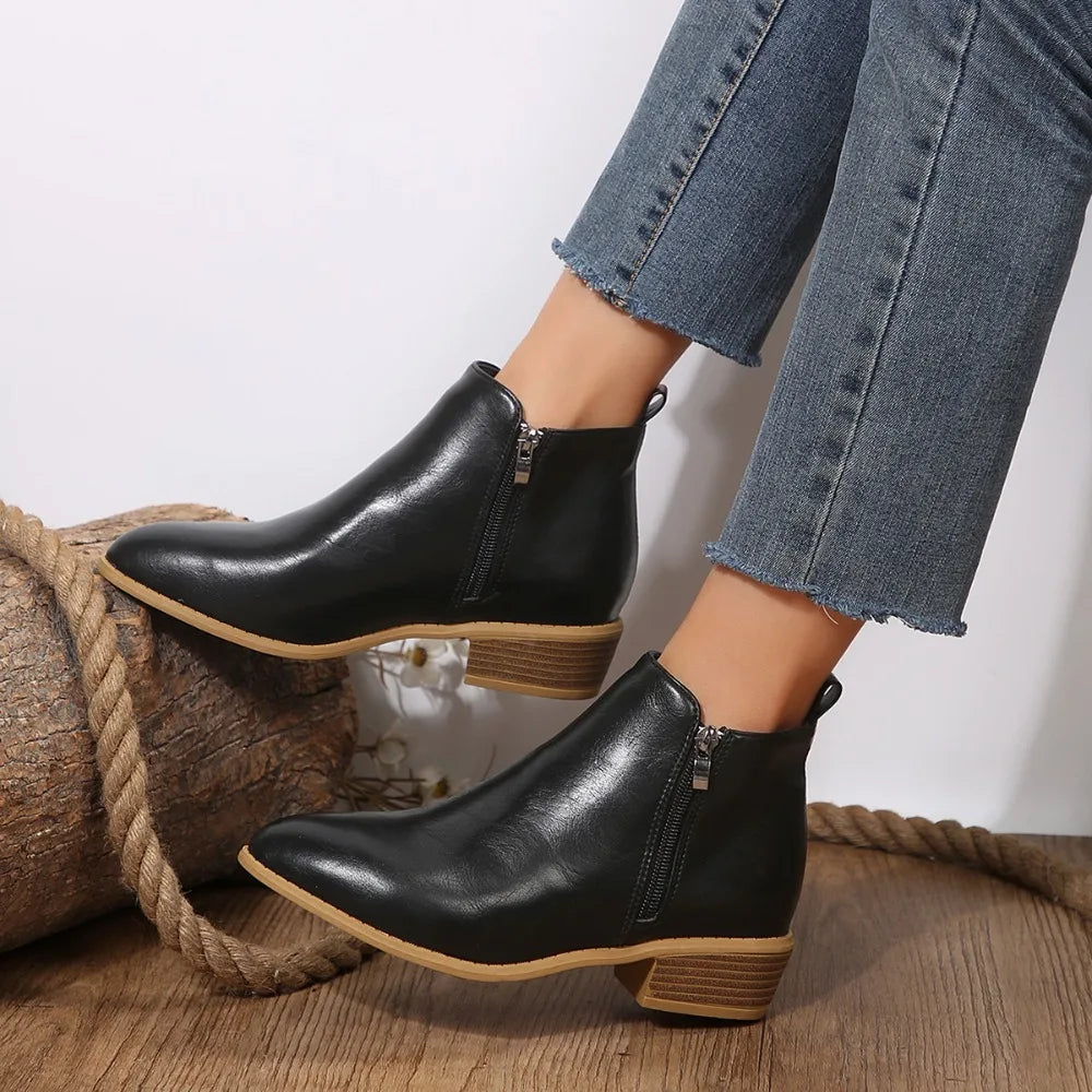 Bottines femme | modèle à zip latéral et talon bloc