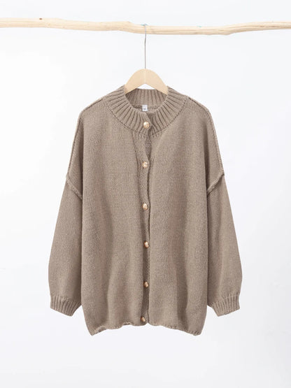 Cardigan boutonné pour femme en tricot | col en V | ourlet et poignets côtelés
