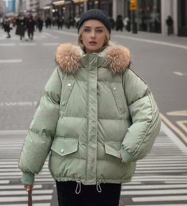Doudoune femme capuche bordure fourrure coupe ample