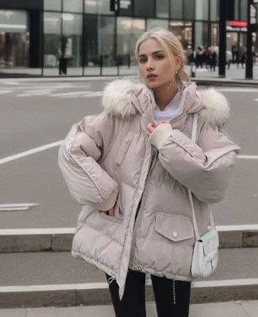 Doudoune femme capuche bordure fourrure coupe ample