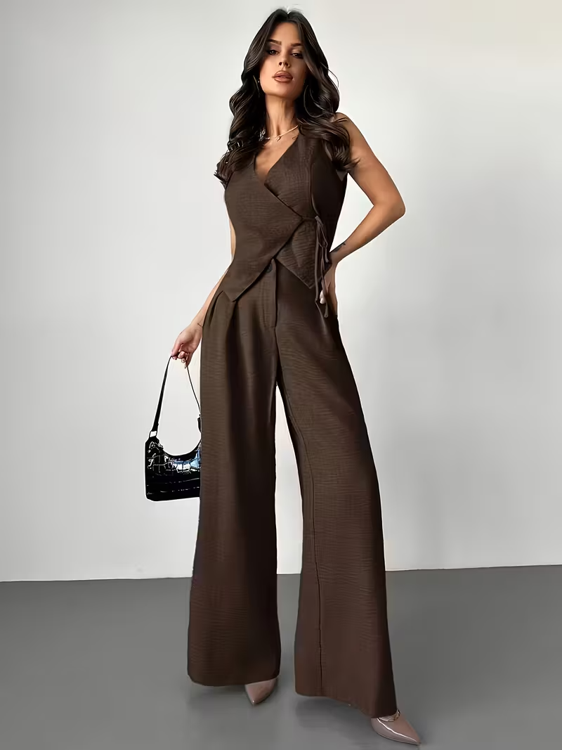 Ensemble 2 pièces gilet cintré sans manches & pantalon taille haute