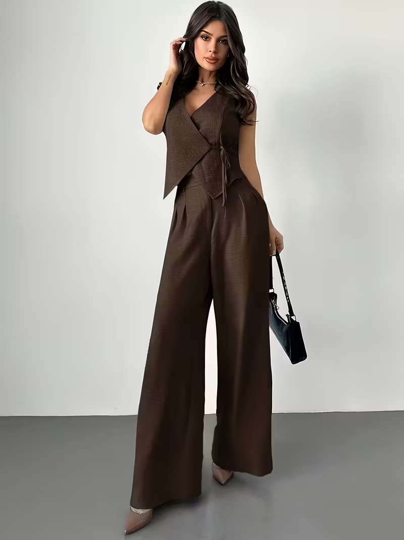 Ensemble 2 pièces gilet cintré sans manches & pantalon taille haute