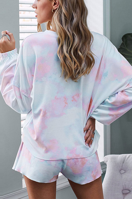 Ensemble de Pyjama Femme 2 Pièces - Haut à Manches Longues et Short Tie-Dye Multicolore, Confort Optimal et Tendance