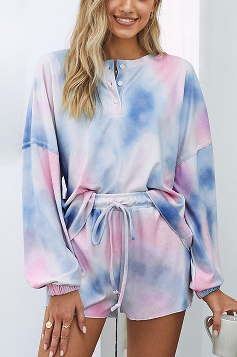Ensemble de Pyjama Femme 2 Pièces - Haut à Manches Longues et Short Tie-Dye Multicolore, Confort Optimal et Tendance
