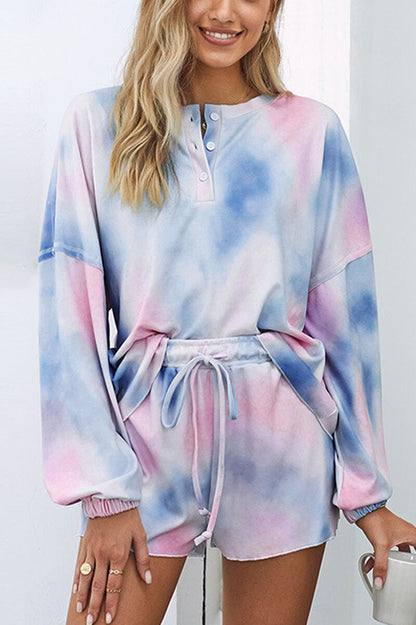 Ensemble de Pyjama Femme 2 Pièces - Haut à Manches Longues et Short Tie-Dye Multicolore, Confort Optimal et Tendance