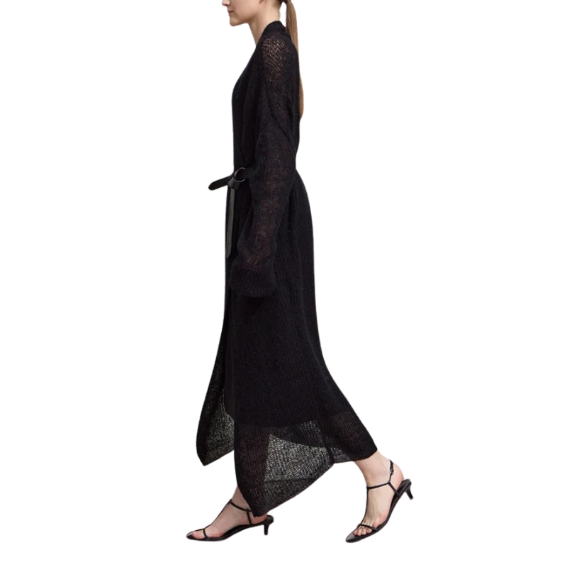 Gilet Long en Maille aux Lignes Claires pour Femme