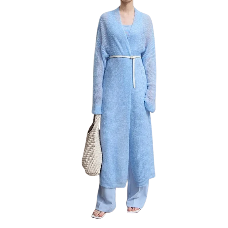 Gilet Long en Maille aux Lignes Claires pour Femme