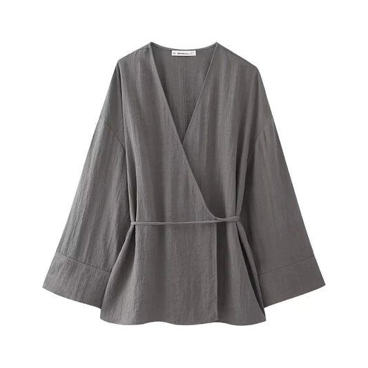 Blouse Rétro Style Kimono à Lacets – Haut d’Été pour Femme