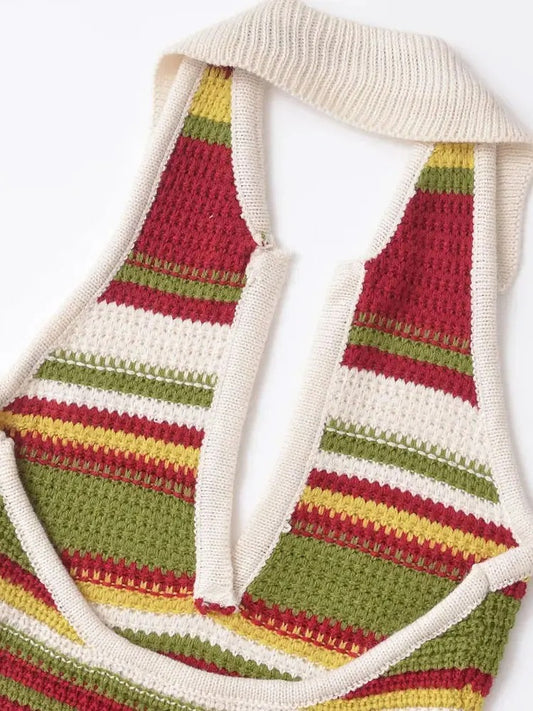 Jona- Robe Mini Femme Crochetée à Rayures