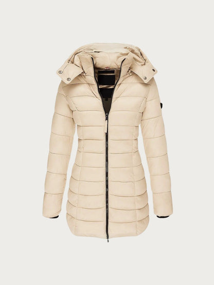 Parka longue matelassée avec capuche et col montant