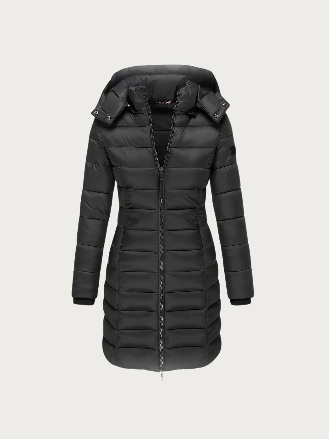 Parka longue matelassée avec capuche et col montant