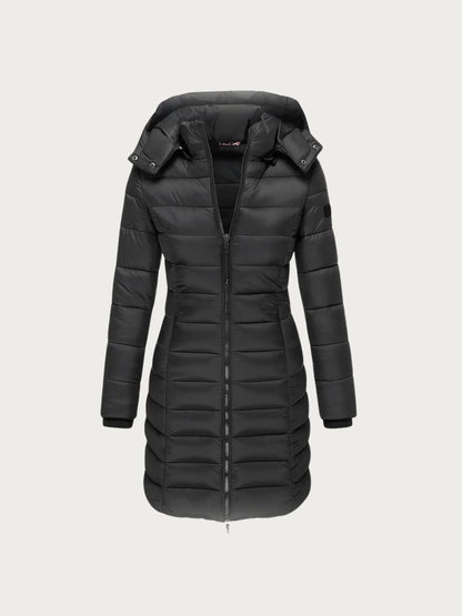 Parka longue matelassée avec capuche et col montant