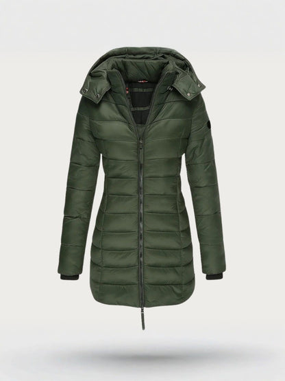 Parka longue matelassée avec capuche et col montant