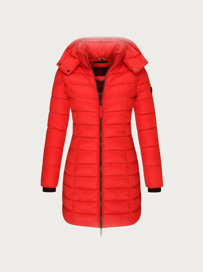 Parka longue matelassée avec capuche et col montant