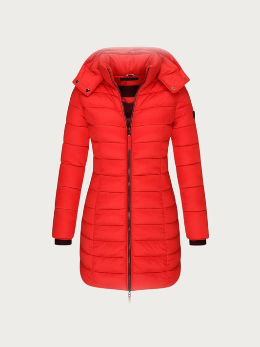 Parka longue matelassée avec capuche et col montant