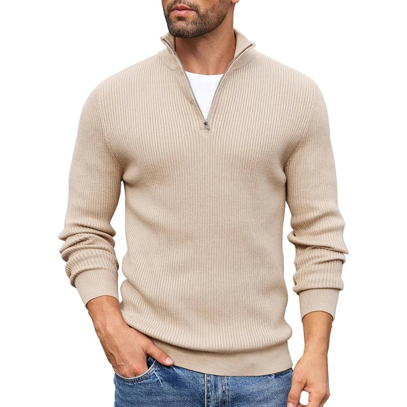 Pull Homme à Maille Côtelée avec Fermeture Éclair Courte