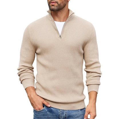 Pull Homme à Maille Côtelée avec Fermeture Éclair Courte