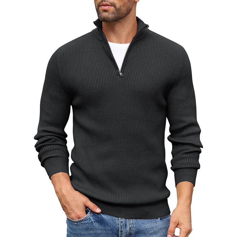 Pull Homme à Maille Côtelée avec Fermeture Éclair Courte