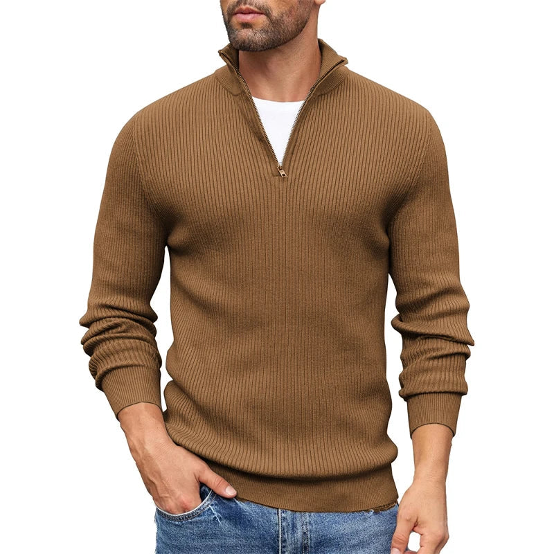 Pull Homme à Maille Côtelée avec Fermeture Éclair Courte