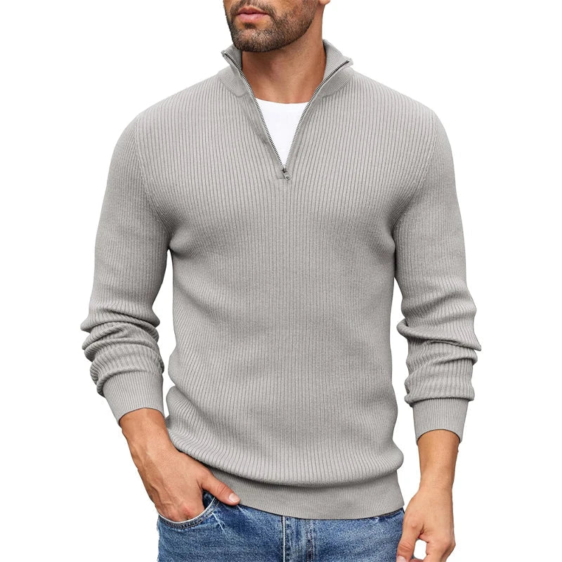 Pull Homme à Maille Côtelée avec Fermeture Éclair Courte