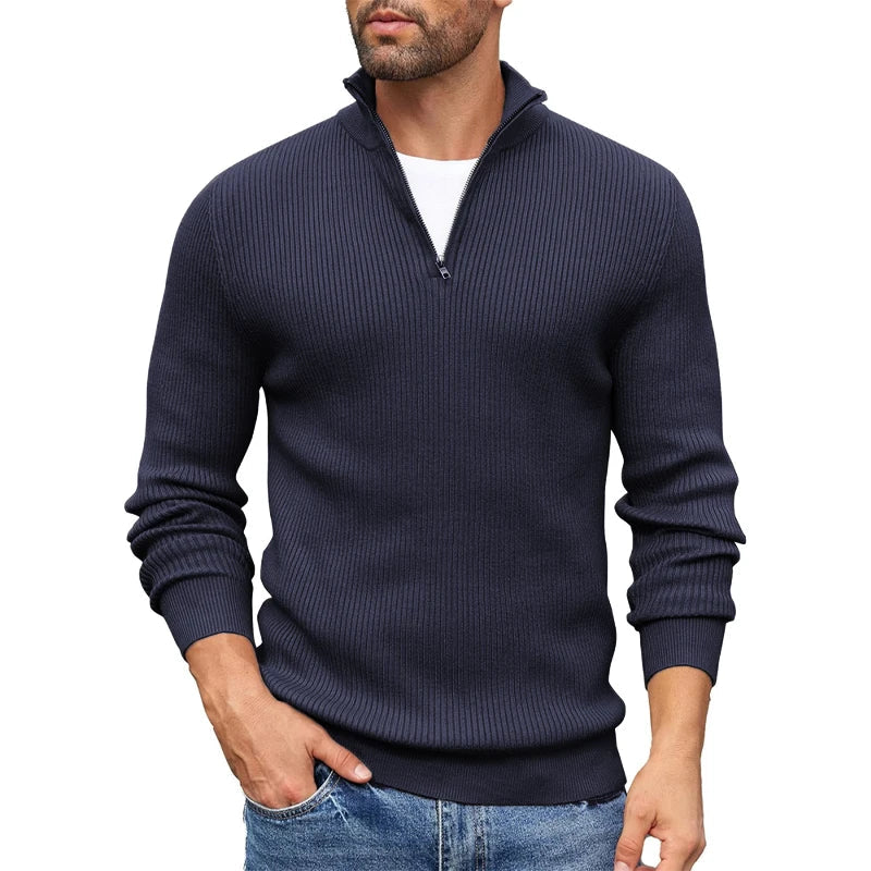 Pull Homme à Maille Côtelée avec Fermeture Éclair Courte