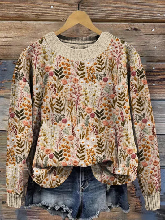 Pull femme | motif floral brodé au style rétro