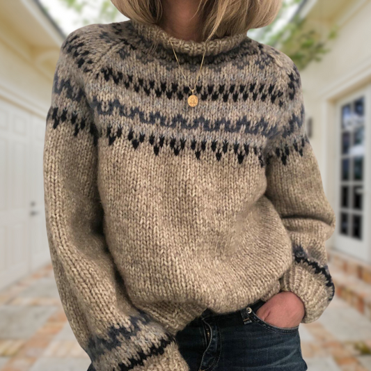 Pull femme | motif jacquard géométrique au style rétro