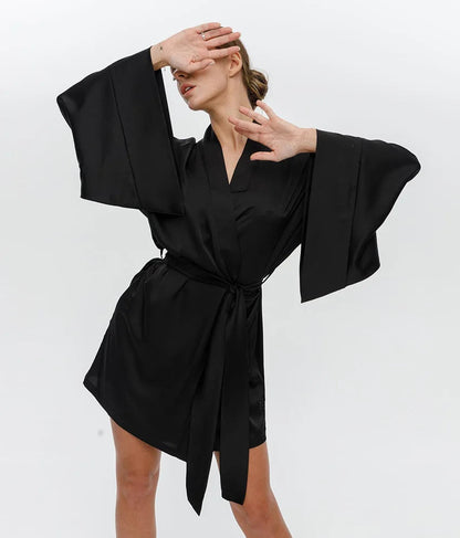 Robe de chambre kimono satin courte femme vêtement de nuit