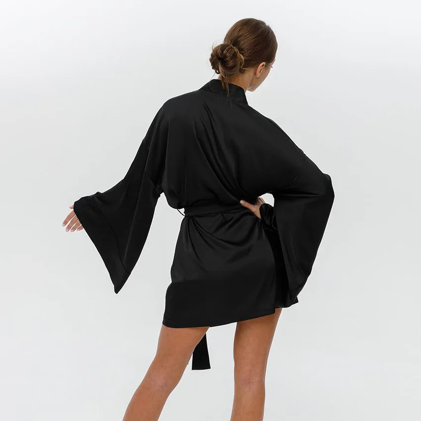 Robe de chambre kimono satin courte femme vêtement de nuit