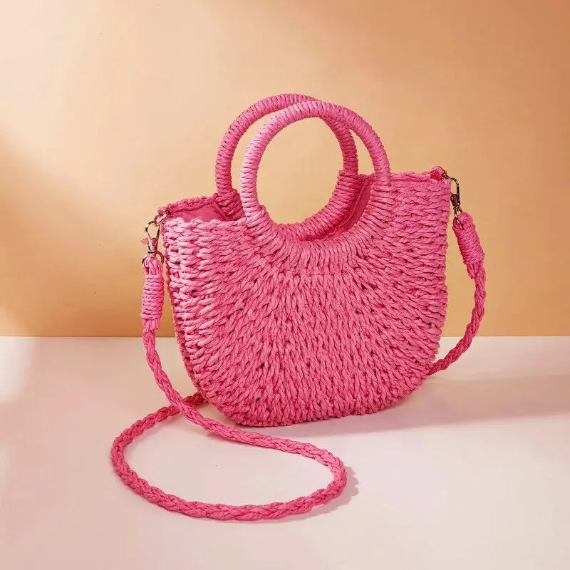 Soleil Sac Bandoulière Femme | Paille Tissée, Demi-Lune Artisanale