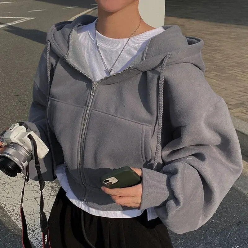 Sweat à capuche zippé femme | coupe ample courte | coton