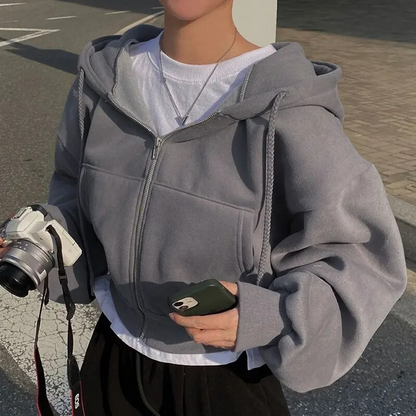 Sweat à capuche zippé femme | coupe ample courte | coton