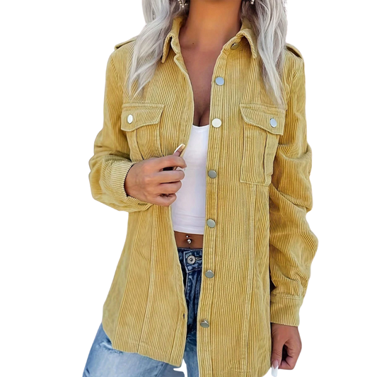 Veste longue en velours côtelé pour femme | fermeture à boutons | col classique