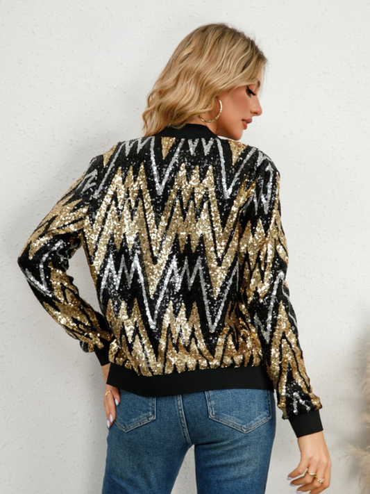 Veste À Paillettes Pour Femme | Fermeture Éclair | Élégance Moderne