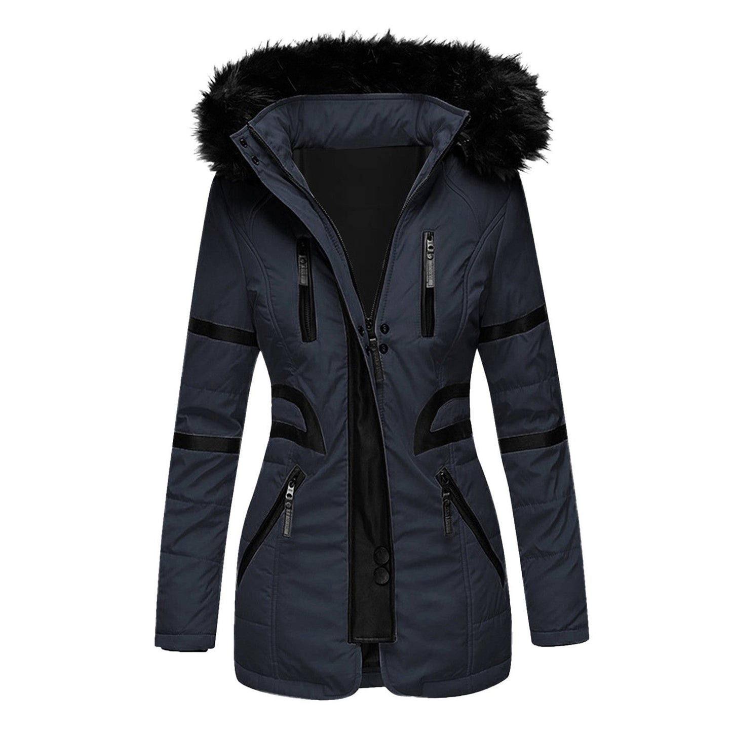 Veste hiver femme capuche fourrure coupe longue