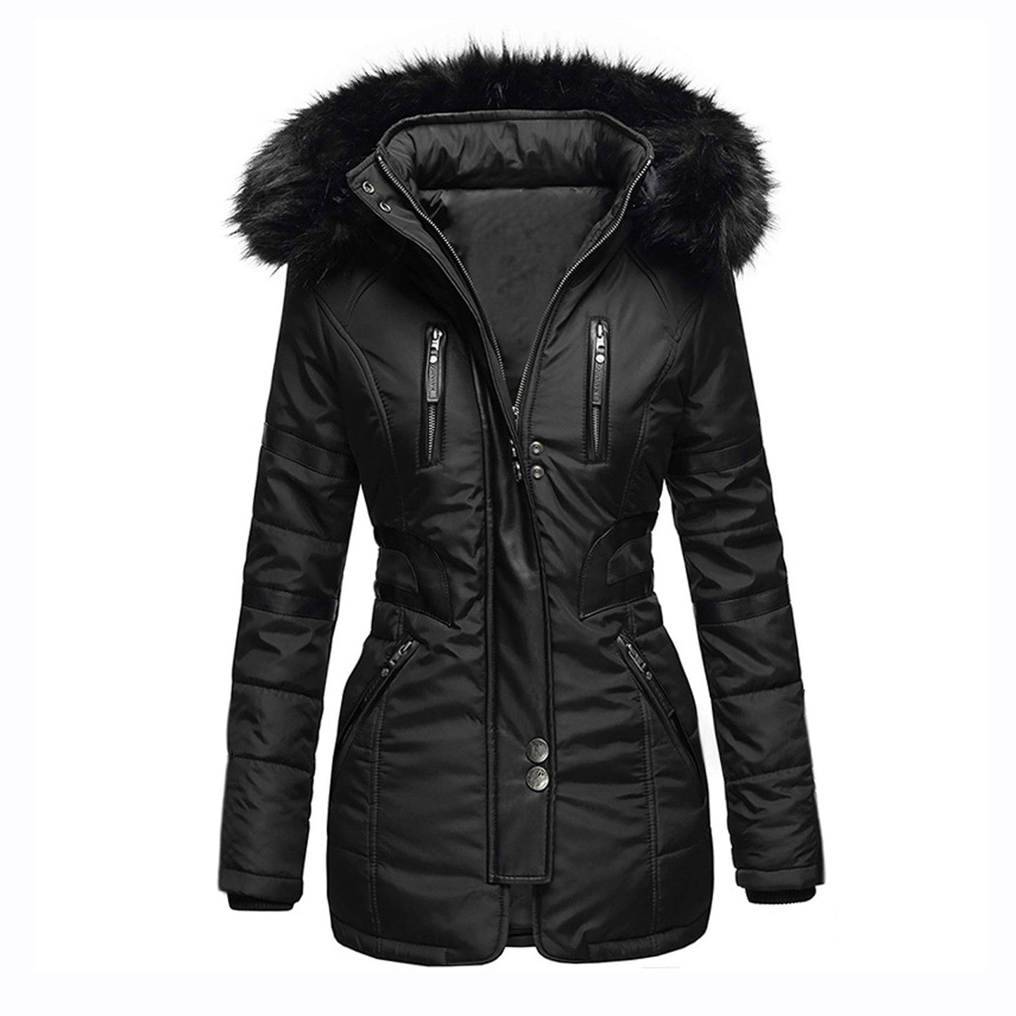 Veste hiver femme capuche fourrure coupe longue