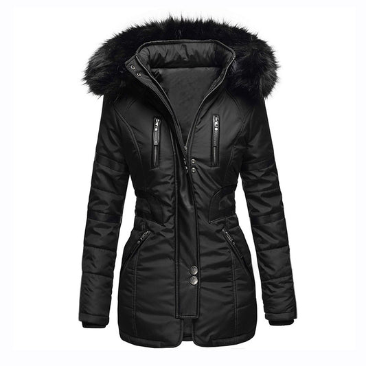 Veste hiver femme capuche fourrure coupe longue