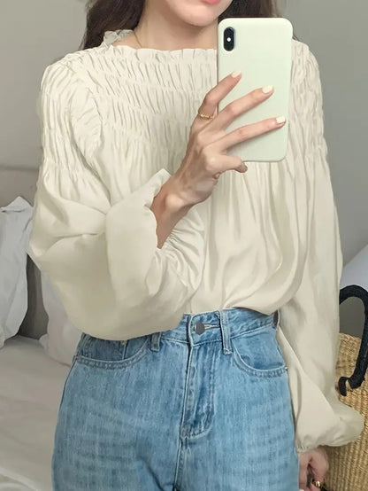 Blouse tunique plissé à manches 3/4